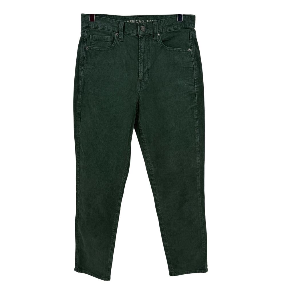 American Eagle Corduroy Mom Jeans Size 2 Green High Rise Stretch 28 x 27